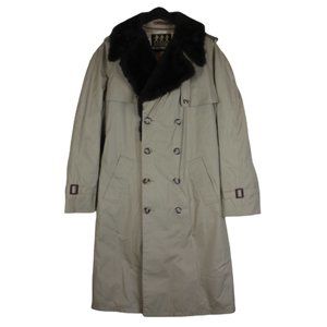 Robert Lewis Khaki Faux Fur Tan Trench Coat Long Brown Winter Mens Size 40 40L